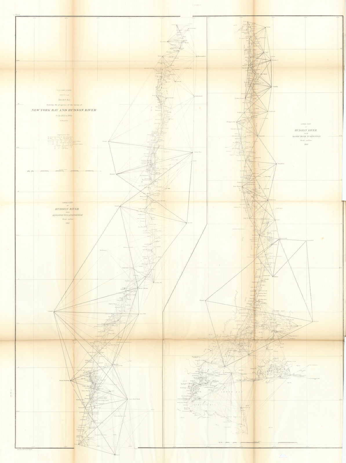 US Coast Survey sketch chart B2 New York Bay & Hudson River. Sandy Hook 1860 map